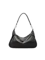 Borsa hobo nera in pelle con manico intrecciato e dettagli in metallo argento - Nero