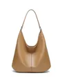 Borsa hobo in pelle marrone caramello con trama litchi e cuciture minimaliste - Kaki