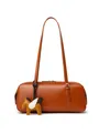 Bolso bowling de cuero marrón caramelo con accesorio de pequeño colgante de caballo - Amarillo Ocaso