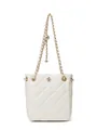 Elegante borsa tote trapuntata bianca con logo floreale oro e tracolla a catena - Bianco Sporco