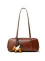Bolso bowling de cuero curtido vegetal marrón con colgante de caballo y correa fina - Marrón Vino