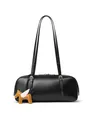 Bolso bowling de cuero curtido vegetal negro con colgante de Pegaso amarillo - Negro