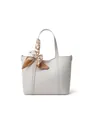 Borsa tote in pelle grigio chiaro con elegante foulard con stampa geometrica - Grigio chiaro