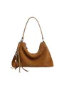Borsa tote in pelle scamosciata marrone caramello con trama vintage e nappa intrecciata - Marrone