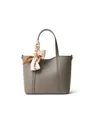 Borsa tote in pelle tortora con elegante foulard in seta e anelli a D in metallo - Grigio scuro