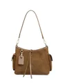Grande borsa tote marrone scuro in pelle opaca con tasche laterali cargo - Marrone