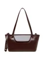 Bolso de hombro clásico color burdeos en cuero con diseño trapezoidal y remaches de metal - Púrpura Vino