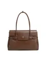 Borsa tote in pelle marrone scuro con fibbie dorate vintage e design con patta sobria - Marrone