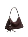 Borsa hobo in pelle scamosciata marrone cioccolato con tracolla e frange - Caffè