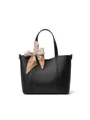 Grande borsa tote nera in pelle martellata con elegante foulard di seta decorativo - Nero