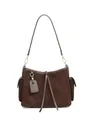 Borsa tote in camoscio testa di moro con coulisse decorative e finiture in pelle - Caffè