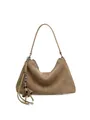 Braune Hobo-Tasche aus mattem Leder mit Fransenquaste und silberner Metallkette - Grau