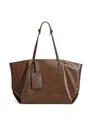 Bolso tote minimalista de cuero auténtico marrón oscuro con etiqueta a juego - Marrón