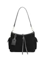 Grande borsa tote in pelle scamosciata nera con manici in pelle e dettagli oro - Nero