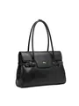 Elegante borsa tote in vera pelle nera con dettagli dorati e spalline sottili - Nero