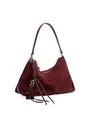 Borsa hobo a mezzaluna in pelle scamosciata bordeaux con nappina e dettagli argento - Rosso Vino