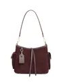 Grande borsa tote in pelle scamosciata bordeaux con nappe in pelle e tasche laterali - Viola Vino
