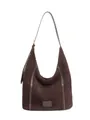 Borsa hobo in pelle smerigliata caffè con finiture lisce e tracolla regolabile - Caffè