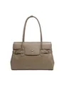 Borsa tote classica in pelle color talpa con chiusura vintage e tracolla lunga - Grigio