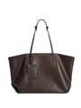 Bolso tote de cuero genuino marrón oscuro de gran capacidad con acabado mate y correas - Chocolate