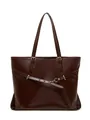 Deep brown vintage vegetable tanned leather tote bag with elegant buckle detail - Chocolate