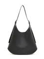 Bolso tote minimalista de cuero negro con correa ajustable y forro interior azul - Negro