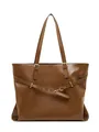 Retro large capacity tote bag in dark brown vegetable tanned leather with adjustable straps - Brown