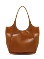 Grande borsa shopper minimalista in pelle marrone caramello con doppi spallacci lunghi - Marrone