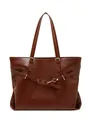 Bolso tote vintage grande en cuero curtido vegetal marrón caramelo con hebilla metálica - Café