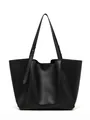 Borsa tote in ecopelle nera dal design minimalista con tracolla regolabile e capiente - Nero