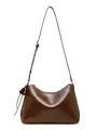 Brown genuine leather pillow shoulder bag with adjustable strap and zip closure - Burgundy Brown