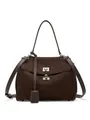 Dark brown matte leather tote bag with silver twist lock and detachable shoulder strap - Small Silver Buckle / Coffee