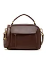 Dark brown vegetable-tanned leather handbag with top handle and bronze metal hardware - Brown