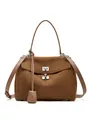 Dark brown suede medium tote bag with metallic lock and adjustable shoulder strap - Small Silver Buckle / Brown