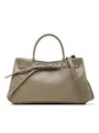 Minimalistische taupe lederen baguette tas met gesp en een slanke schouderriem - Grijs