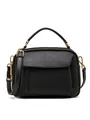 Minimalist black top-grain leather crossbody bag with dual zippers and gold hardware - Black