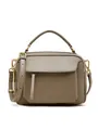 Minimalist taupe lychee leather handbag with adjustable strap and golden hardware - Gray
