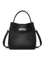 Black pebbled leather bucket bag with silver twist lock and adjustable shoulder strap - Black