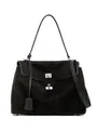 Large black suede tote bag with vintage silver twist lock and adjustable shoulder strap - Silver Clasp / Black / Large