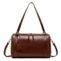 Borsa Boston in pelle testa di moro dal design minimalista con tracolla regolabile - 32cmx15cmx22cm / Caffè