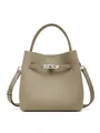 Taupe pebbled leather bucket bag with silver turn-lock and detachable strap - Gray