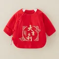 Festive red cotton newborn baby top with gold embroidery for Lunar New Year style - Size 59 / Good Fortune Style