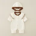Neugeborene Baby Strick-Strampler mit Blumenstickerei und passendem Kapuzen-Set - 66 / Beige