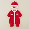 Elegantes rotes Baby-Strickset mit passender Mütze und weißen Details am Saum - Rot / Größe 66