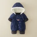 Dunkelblauer Baby-Winteroverall mit Sternbild-Print und warmem Kunstfell-Kapuzenfutter - 66cm / Marineblau