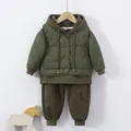 Completo invernale verde oliva imbottito per bambini con cappuccio e gilet trapuntato - 120cm / Verde militare