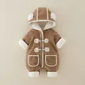Dicker Baby-Strampler aus braunem Fleece mit Bärenkapuze und Knebelknöpfen - 73cm / Braun