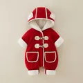 Roter Baby Winter-Strampler mit weißem Fleecefutter, Bärenohren-Kapuze und Knebelknopf - 80cm / Burgunderrot
