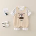 Baby Cord-Latzhose in Beige mit gestreiftem Oberteil und süßem Hunde-Aufnäher - 73cm / Aprikose