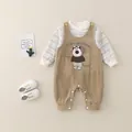 Süßes zweiteiliges Baby-Outfit mit gestreiftem Hemd und khakifarbener Latzhose - 73cm / Braun